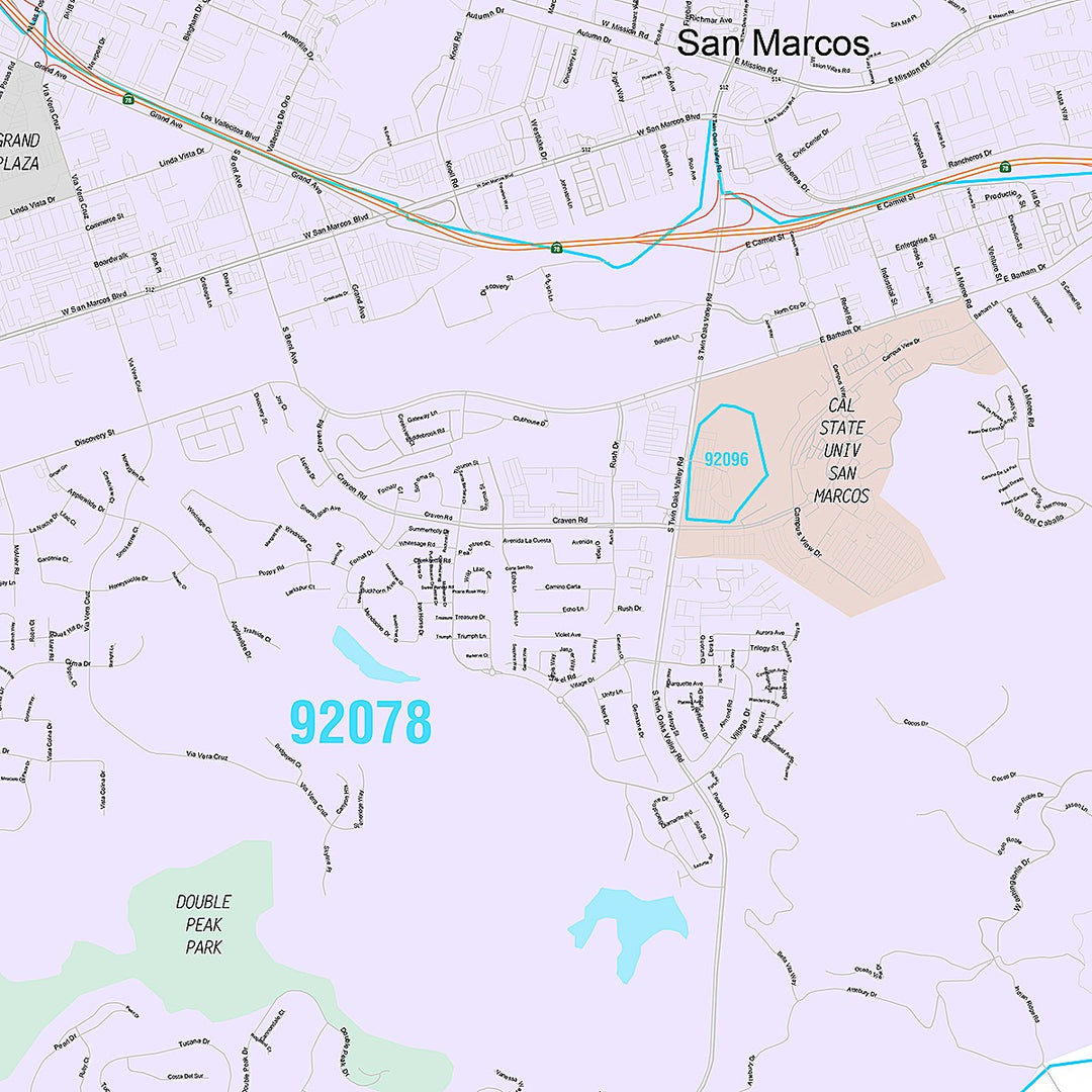 Premium Style Wall Map of San Marcos, CA