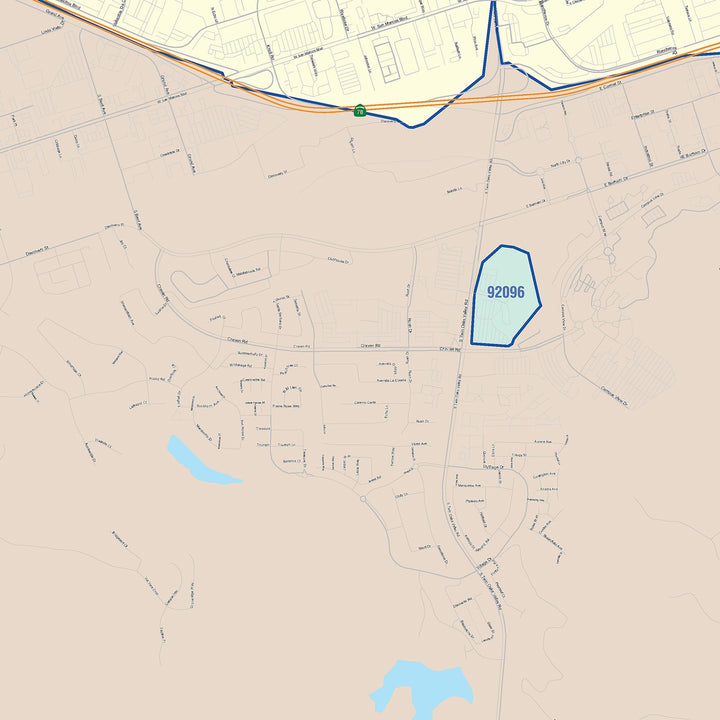 Color Cast Zip Code Style Wall Map of San Marcos, CA