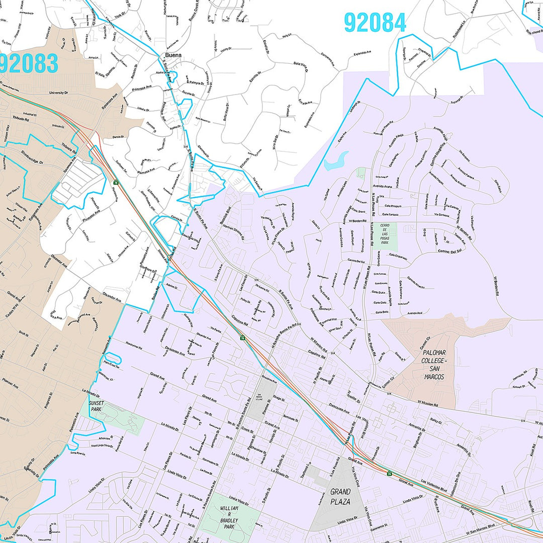 Premium Style Wall Map of San Marcos, CA