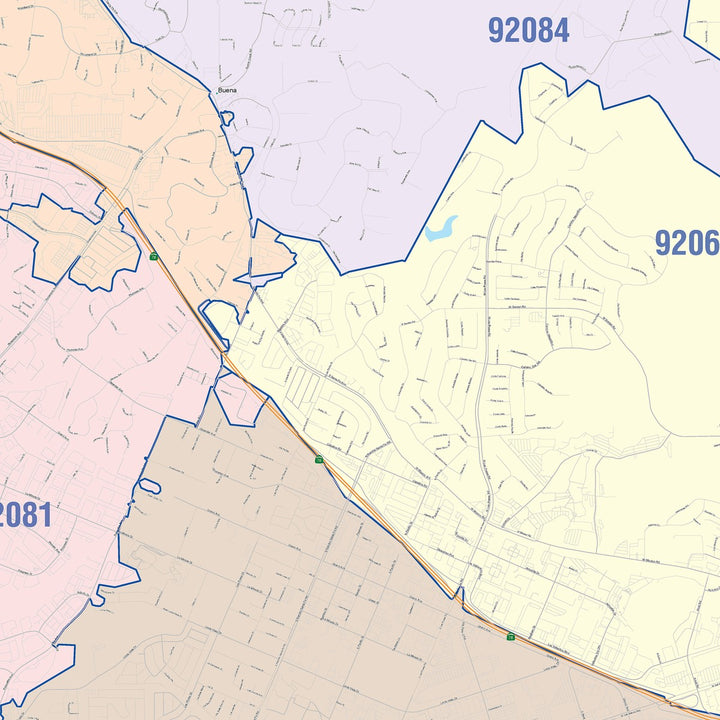 Color Cast Zip Code Style Wall Map of San Marcos, CA