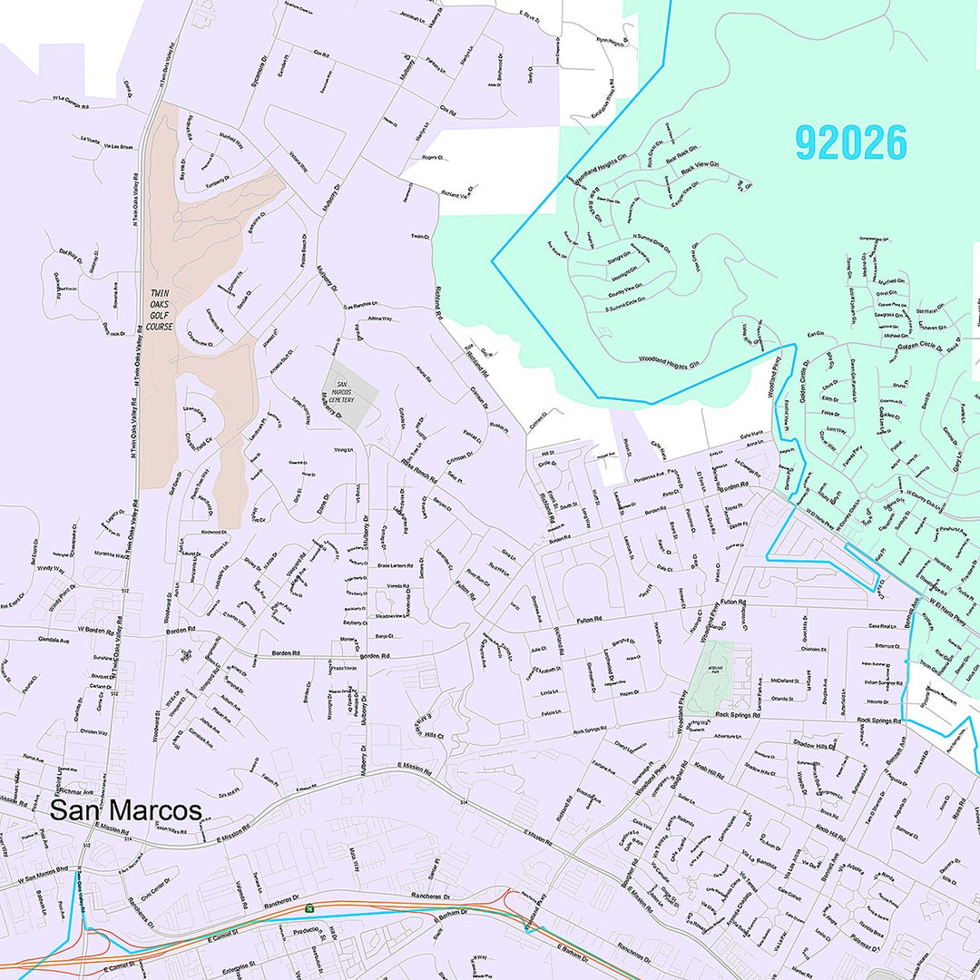 Premium Style Wall Map of San Marcos, CA