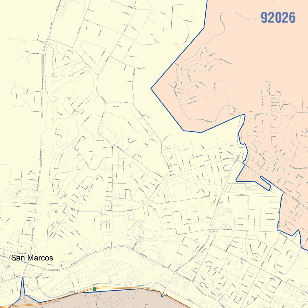 Color Cast Zip Code Style Wall Map of San Marcos, CA