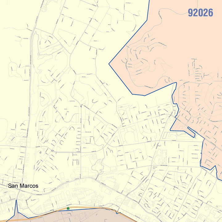 Color Cast Zip Code Style Wall Map of San Marcos, CA