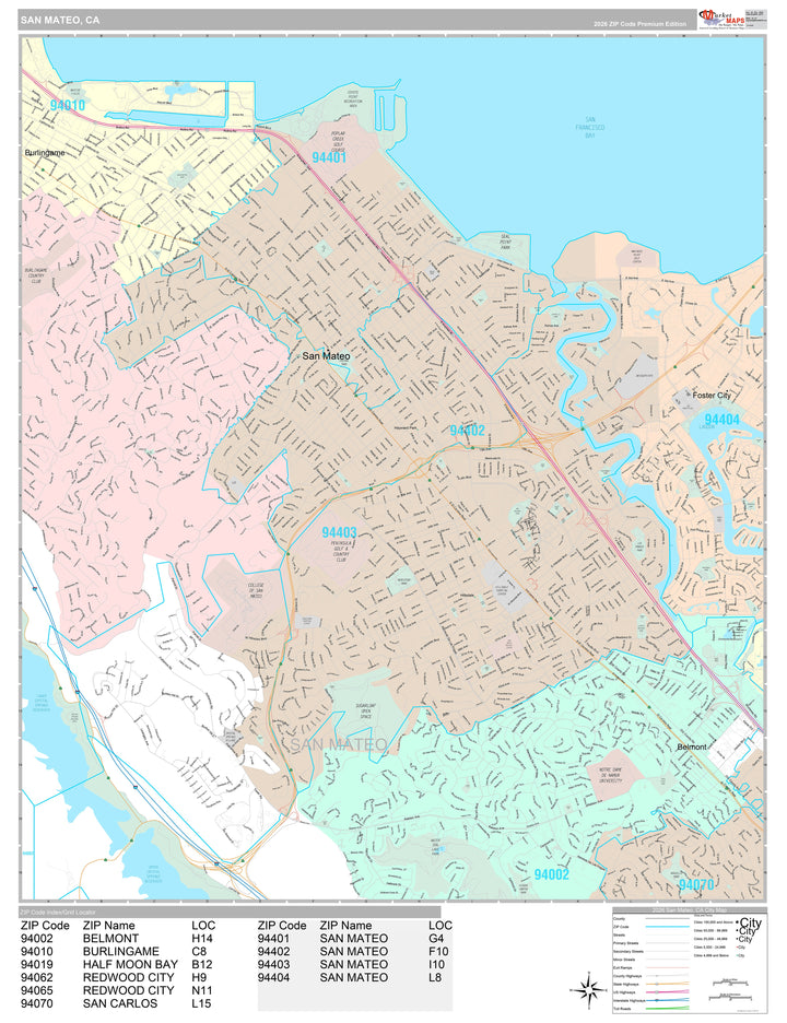 Premium Style Wall Map of San Mateo, CA