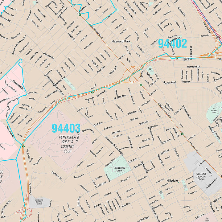 Premium Style Wall Map of San Ramon, CA