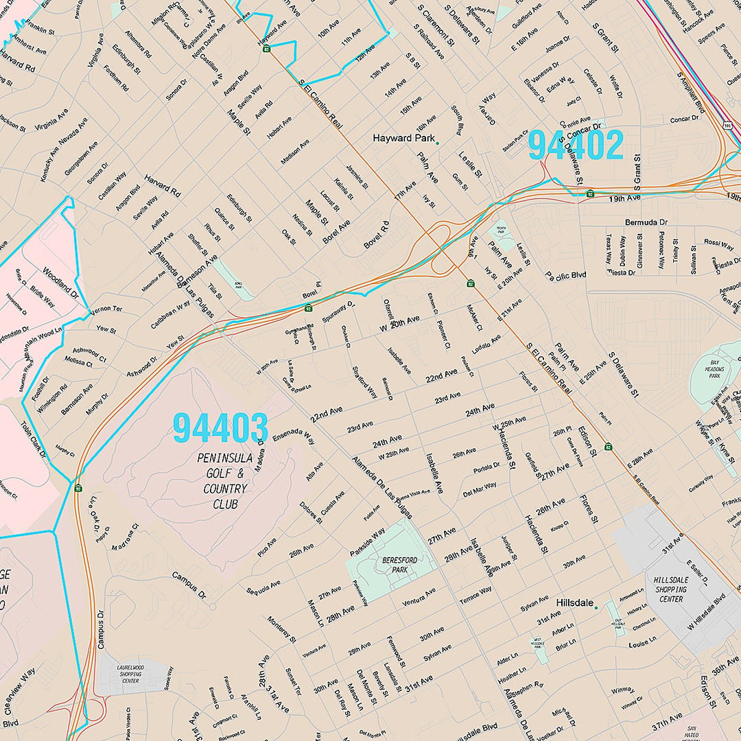 Premium Style Wall Map of San Mateo, CA