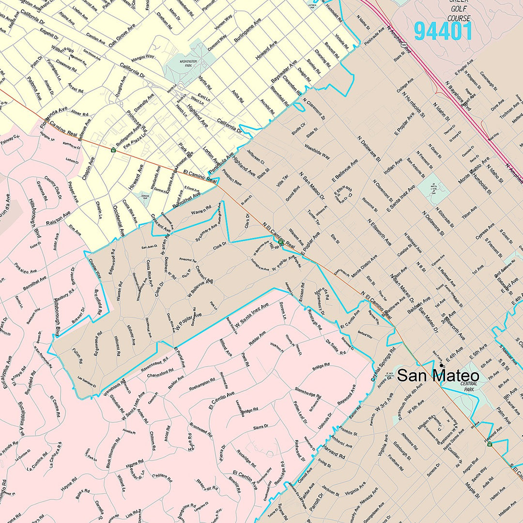 Premium Style Wall Map of San Ramon, CA