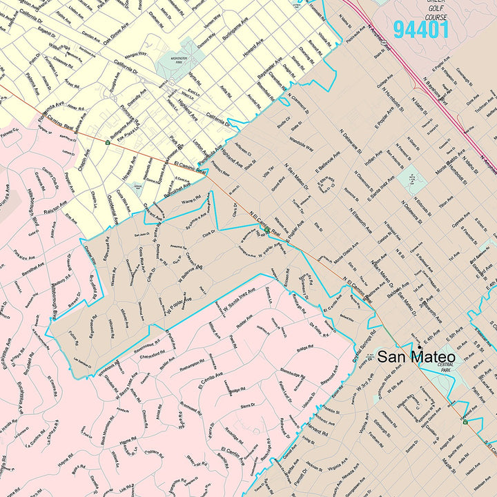 Premium Style Wall Map of San Mateo, CA