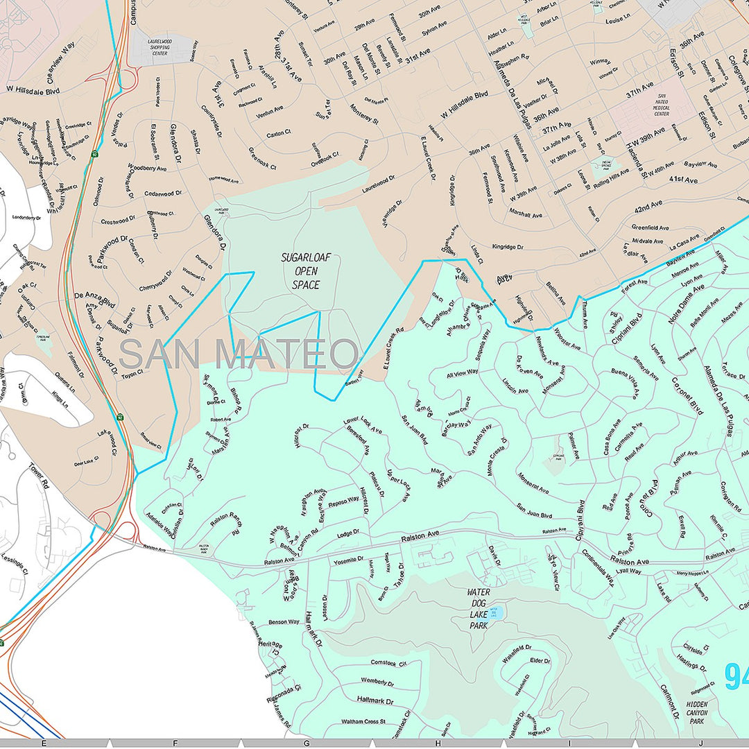 Premium Style Wall Map of San Ramon, CA