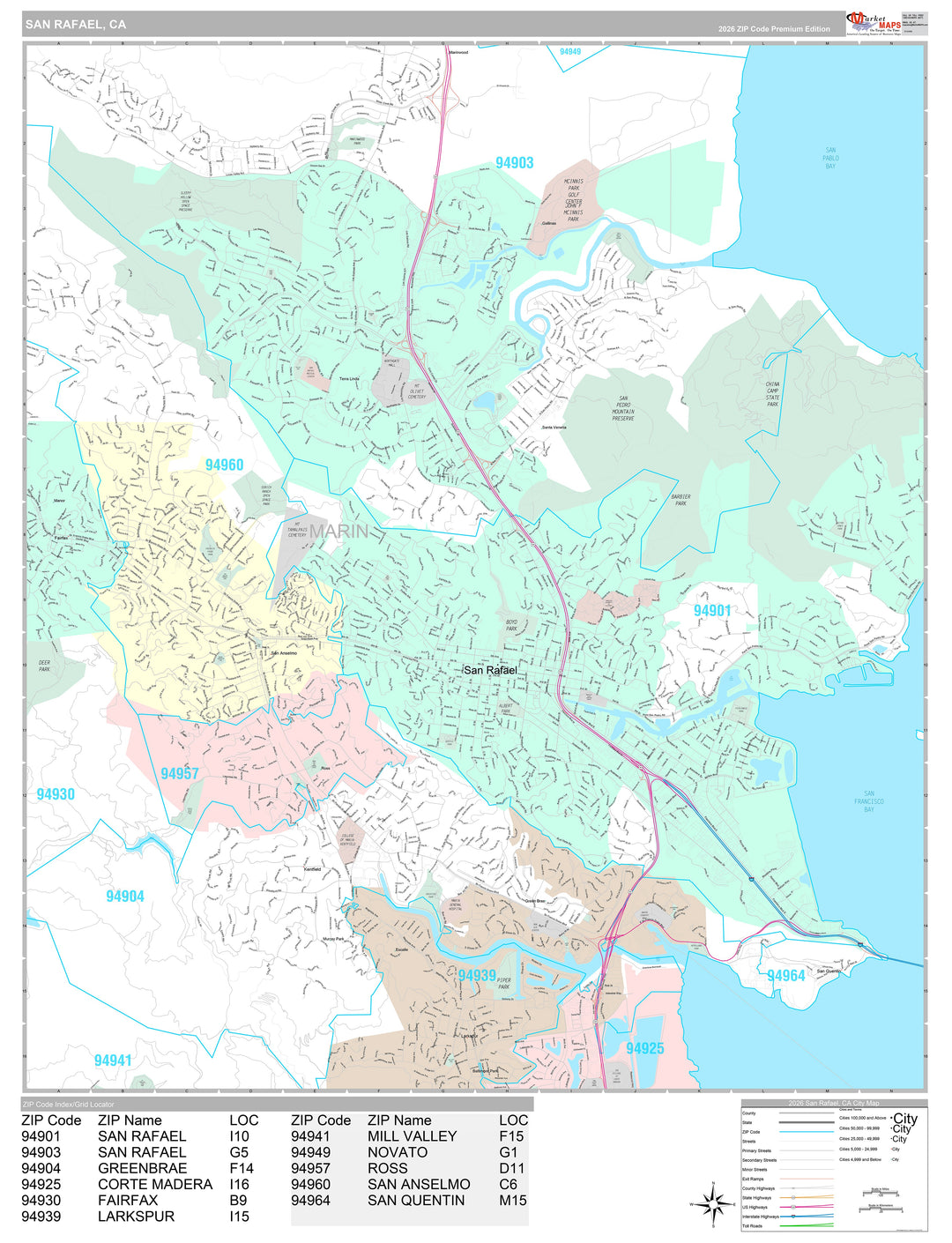 Premium Style Wall Map of San Rafael, CA