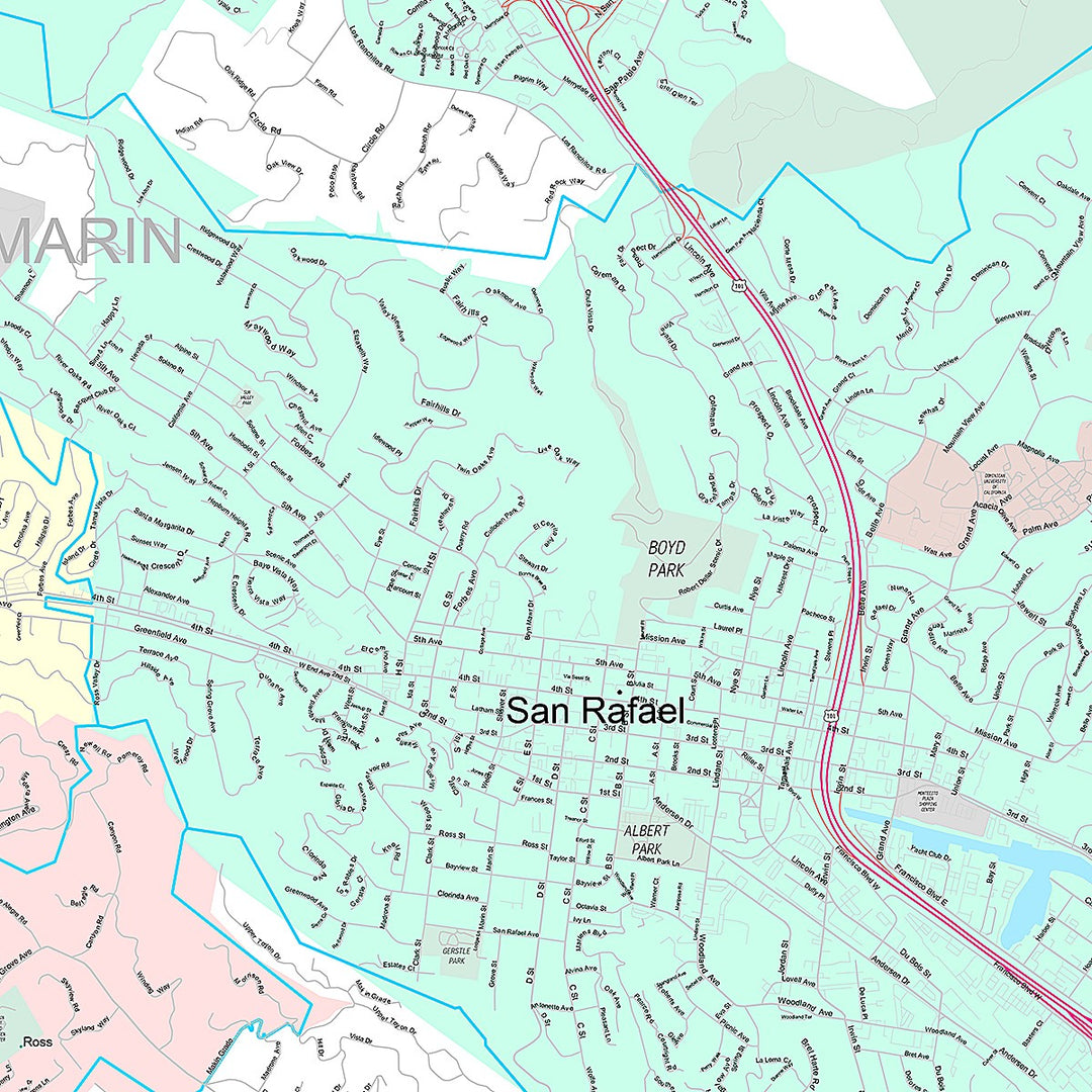 Premium Style Wall Map of San Rafael, CA