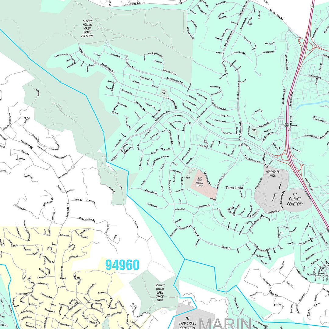 Premium Style Wall Map of San Rafael, CA