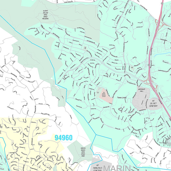 Premium Style Wall Map of San Rafael, CA