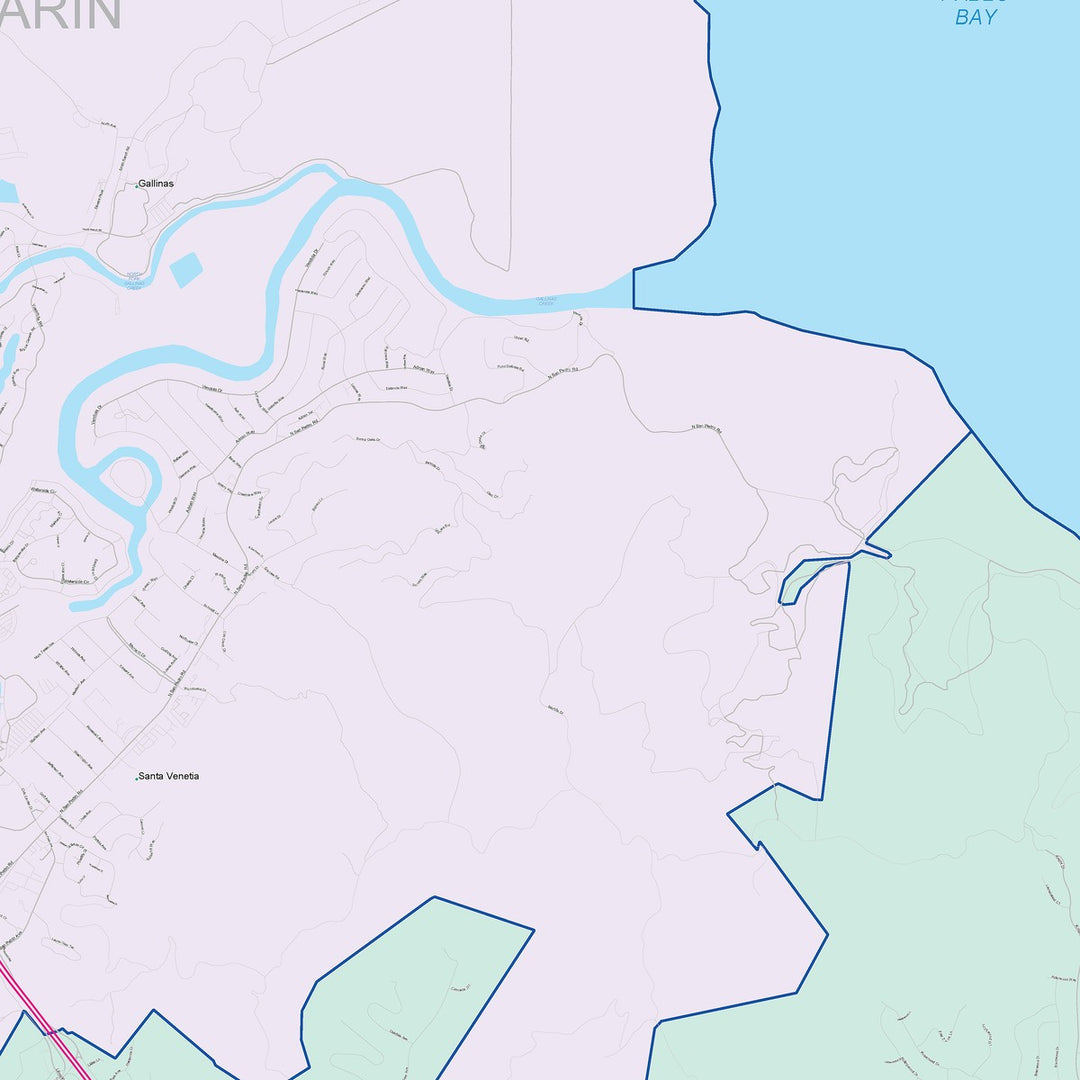 Color Cast Zip Code Style Wall Map of San Rafael, CA