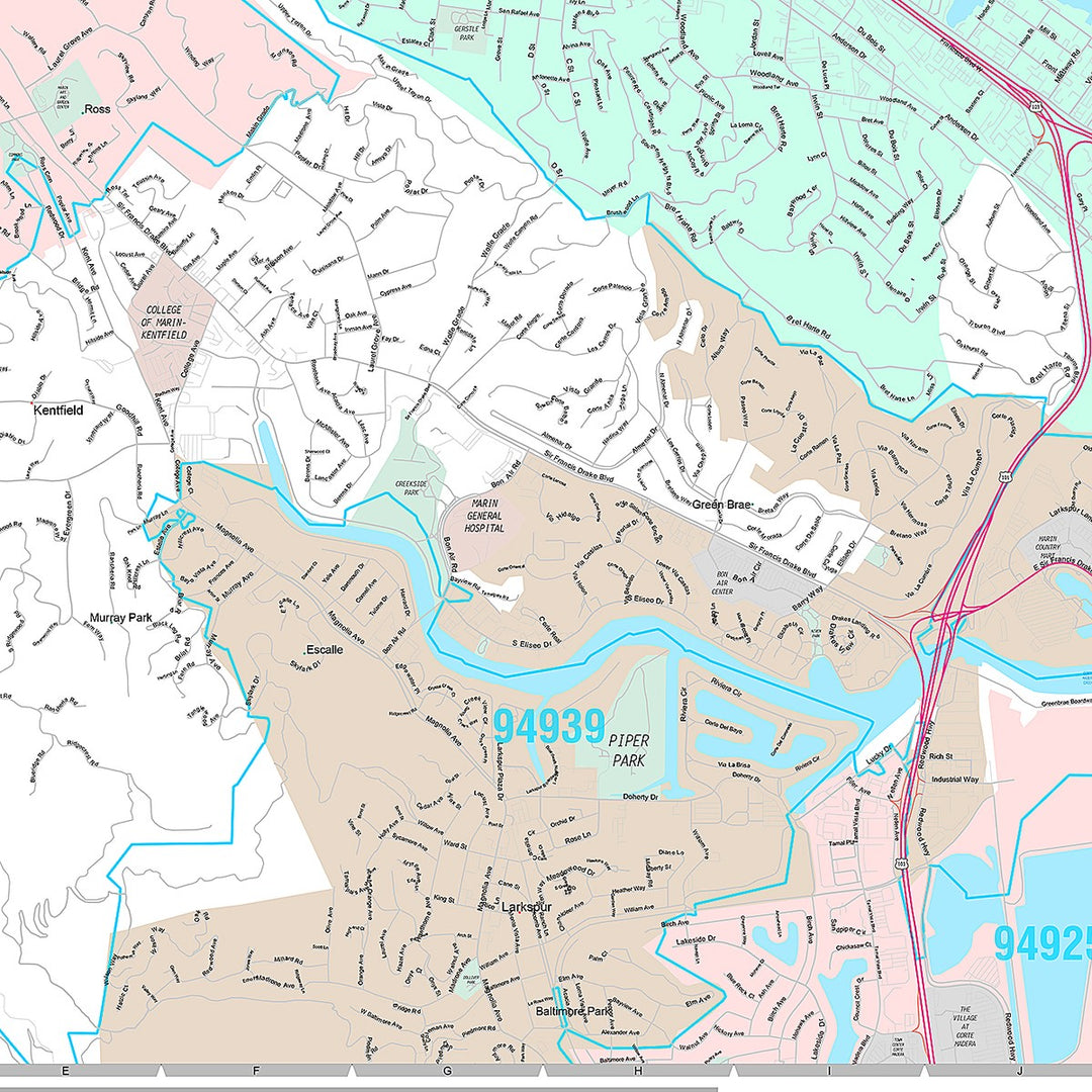Premium Style Wall Map of San Rafael, CA