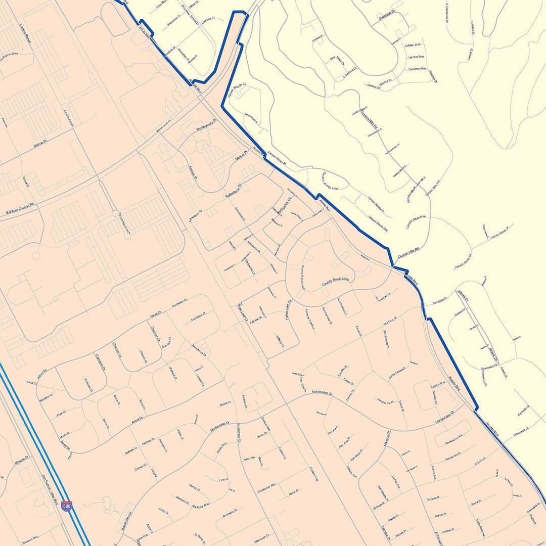 Color Cast Zip Code Style Wall Map of San Ramon, CA