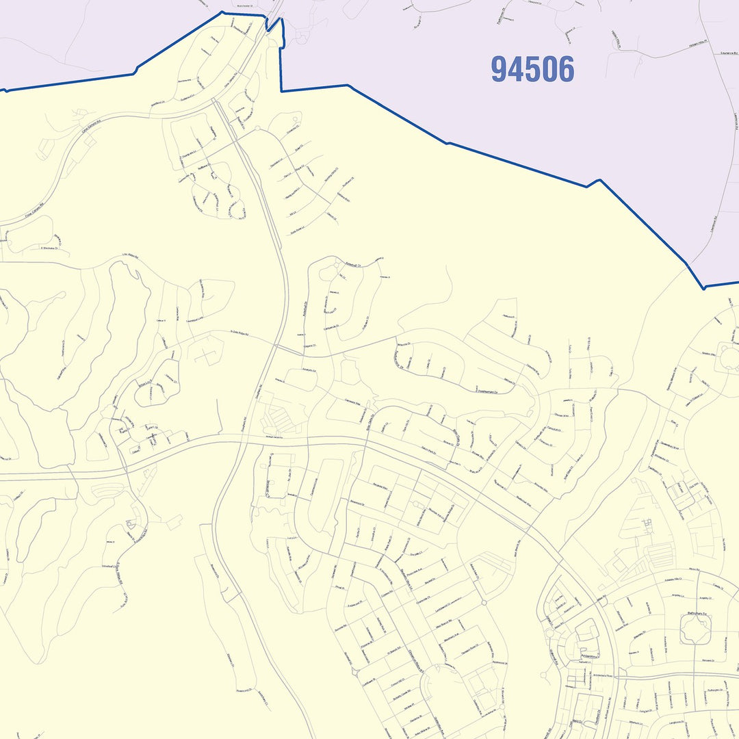 Color Cast Zip Code Style Wall Map of San Ramon, CA