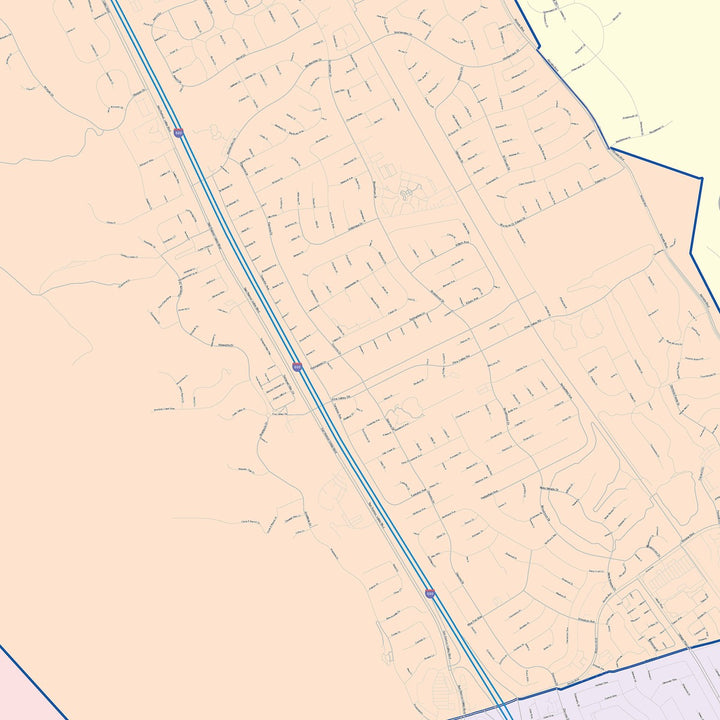Color Cast Zip Code Style Wall Map of San Ramon, CA