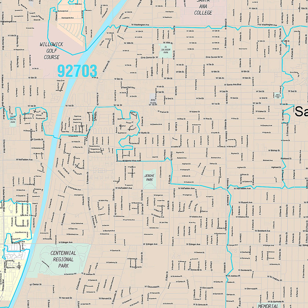 Premium Style Wall Map of Santa Ana, CA