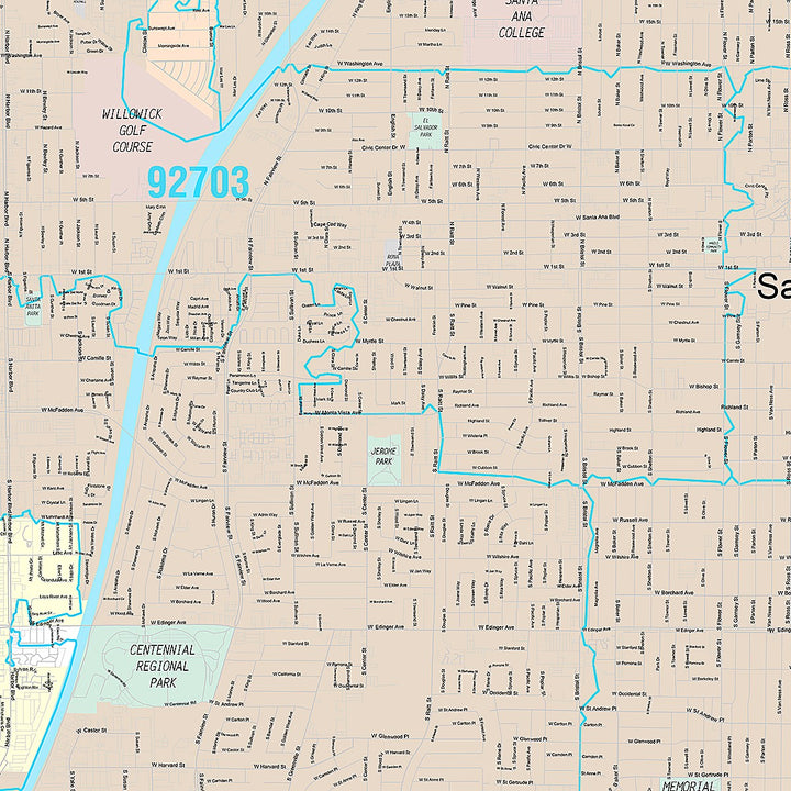 Premium Style Wall Map of Santa Ana, CA