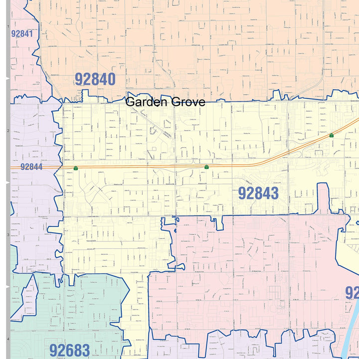 Color Cast Wall Map of Santa Ana CA