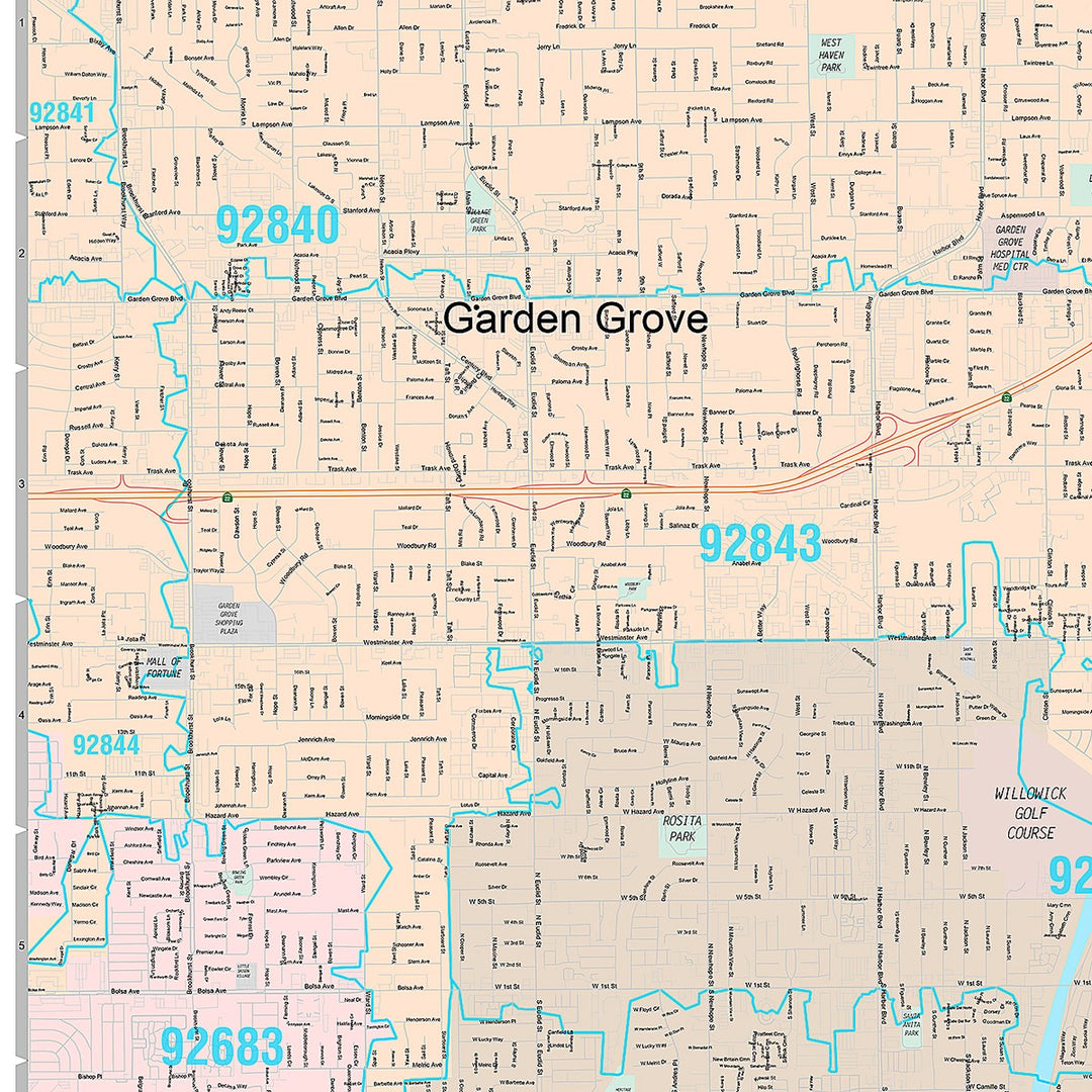 Premium Style Wall Map of Santa Ana, CA