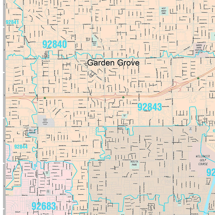 Premium Style Wall Map of Santa Ana, CA