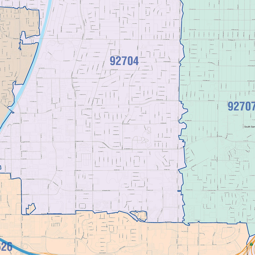 Color Cast Wall Map of Santa Ana CA