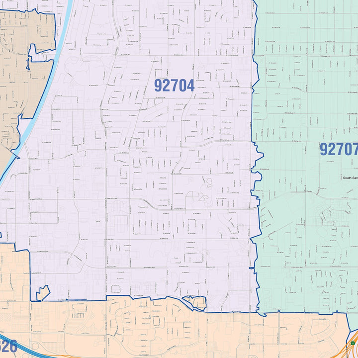 Color Cast Wall Map of Santa Ana CA