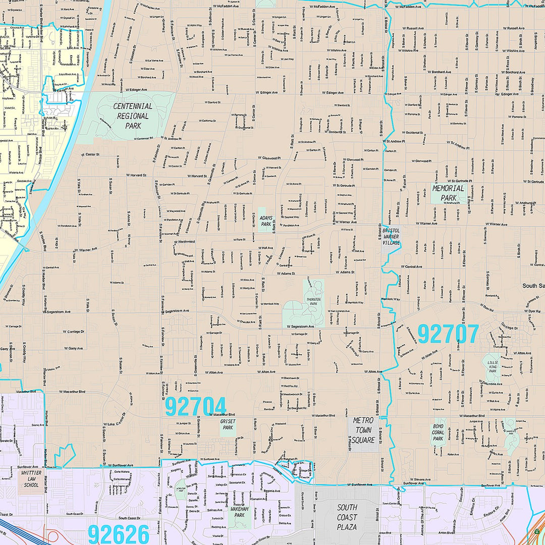 Premium Style Wall Map of Santa Ana, CA