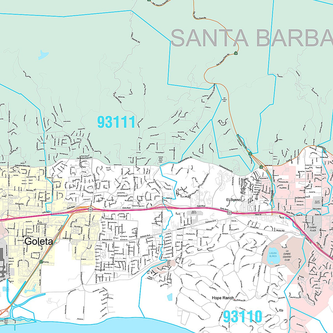 Premium Style Wall Map of Santa Barbara, CA