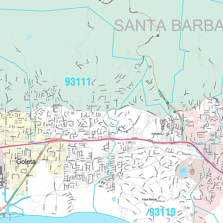Premium Style Wall Map of Santa Barbara, CA