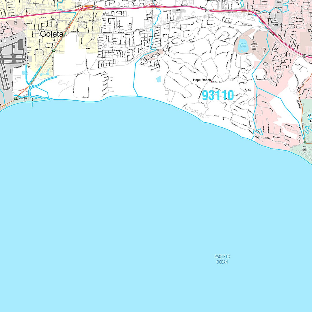 Premium Style Wall Map of Santa Barbara, CA
