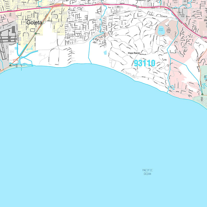 Premium Style Wall Map of Santa Barbara, CA
