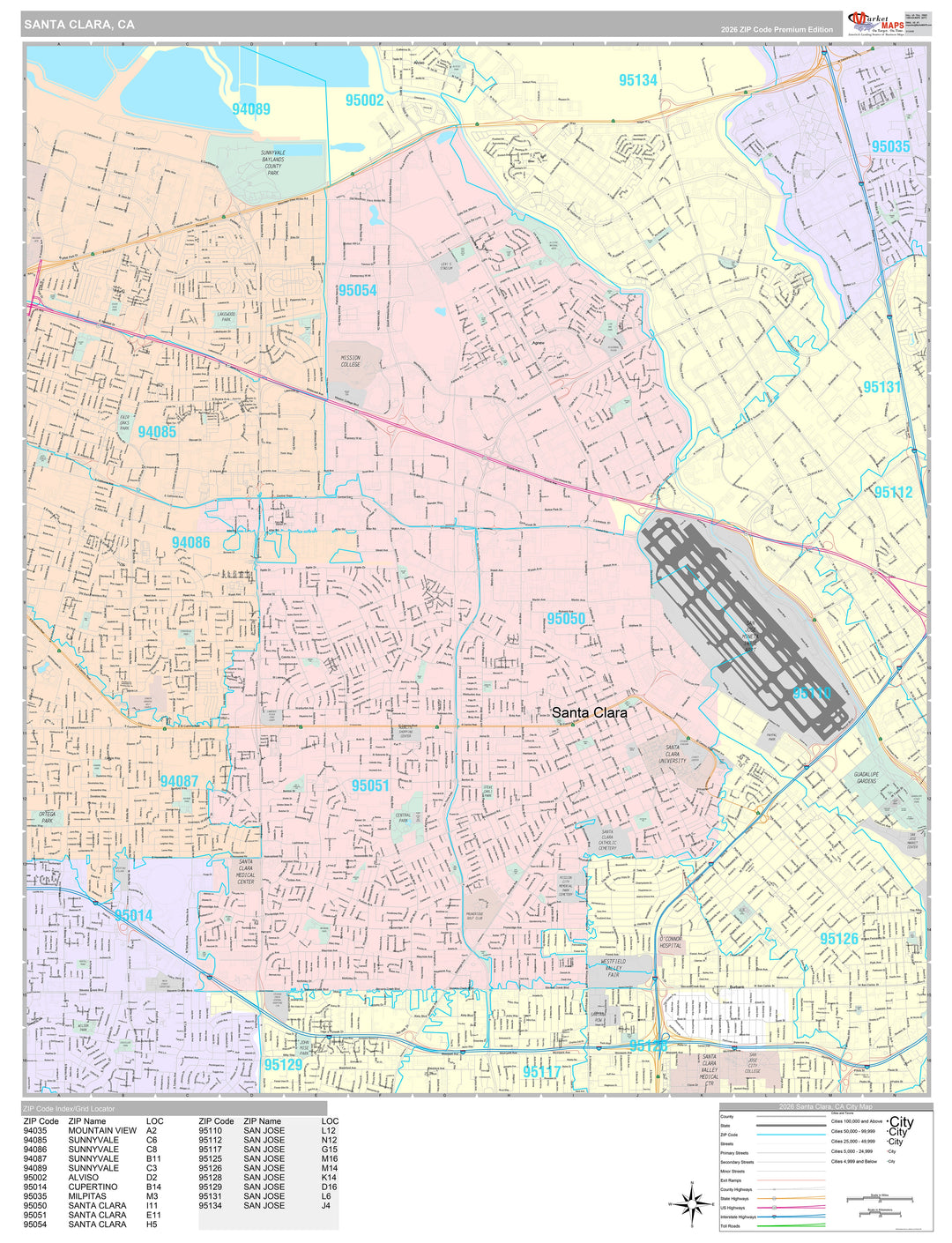Premium Style Wall Map of Santa Clara, CA