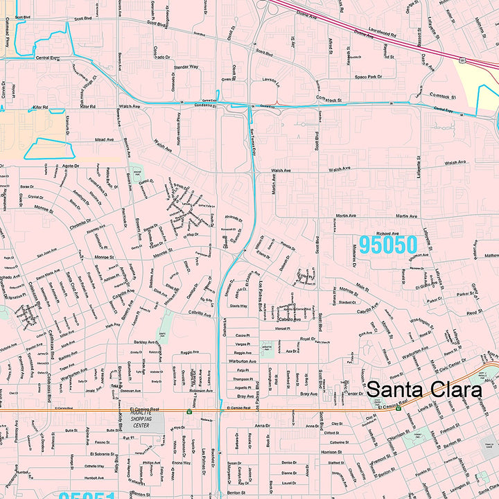 Premium Style Wall Map of Santa Clara, CA