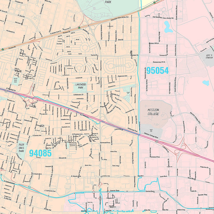 Premium Style Wall Map of Santa Clara, CA