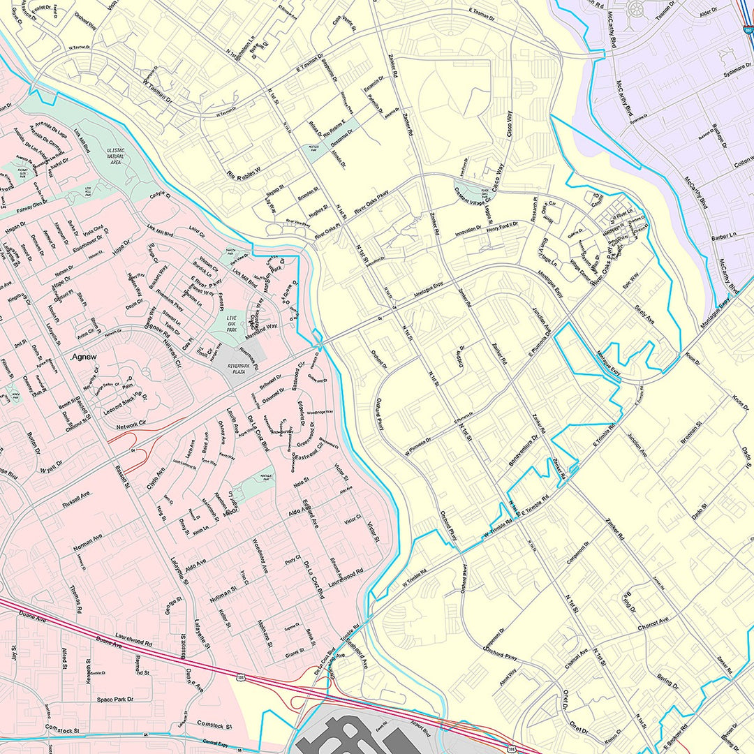 Premium Style Wall Map of Santa Clara, CA