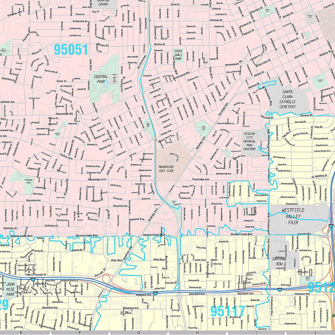 Premium Style Wall Map of Santa Clara, CA