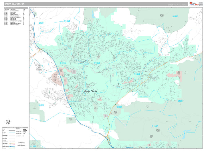 Premium Style Wall Map of Santa Clarita CA