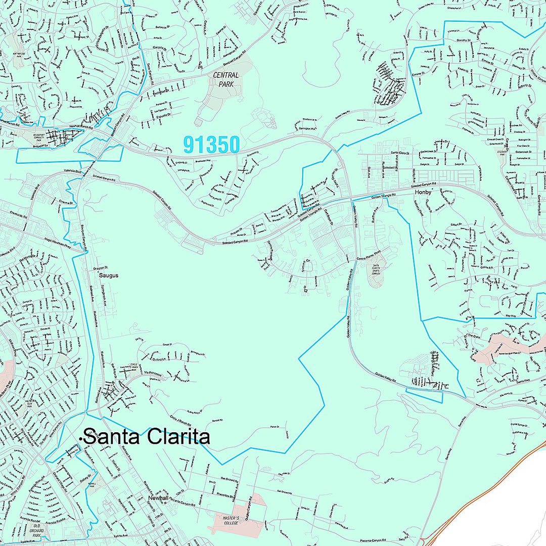 Premium Style Wall Map of Santa Clarita CA