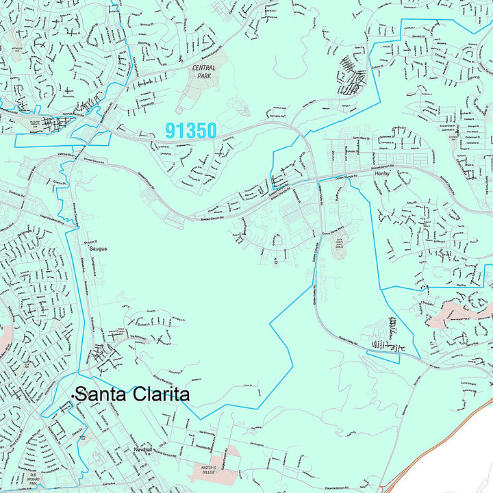 Premium Style Wall Map of Santa Clarita CA