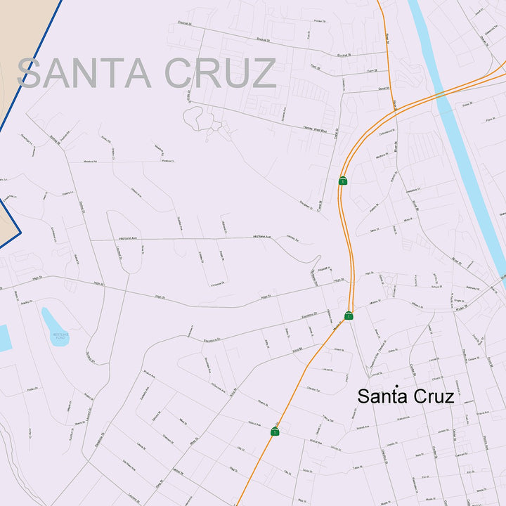 Color Cast Zip Code Style Wall Map of Santa Cruz, CA