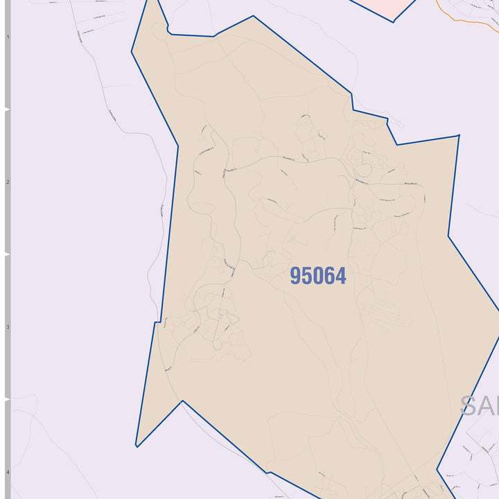 Color Cast Zip Code Style Wall Map of Santa Cruz, CA