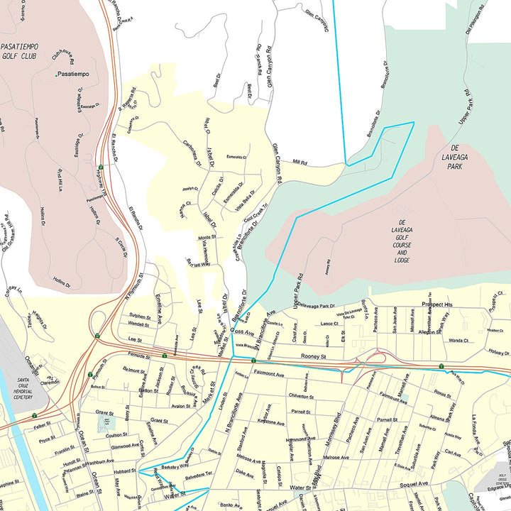 Premium Style Wall Map of Santa Cruz, CA