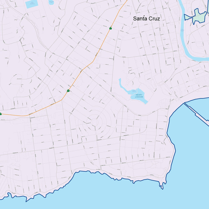 Color Cast Zip Code Style Wall Map of Santa Cruz, CA