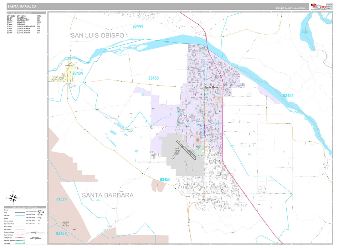 Premium Style Wall Map of Santa Maria, CA