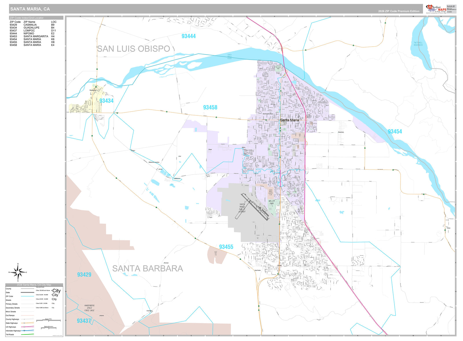 Premium Style Wall Map of Santa Maria, CA