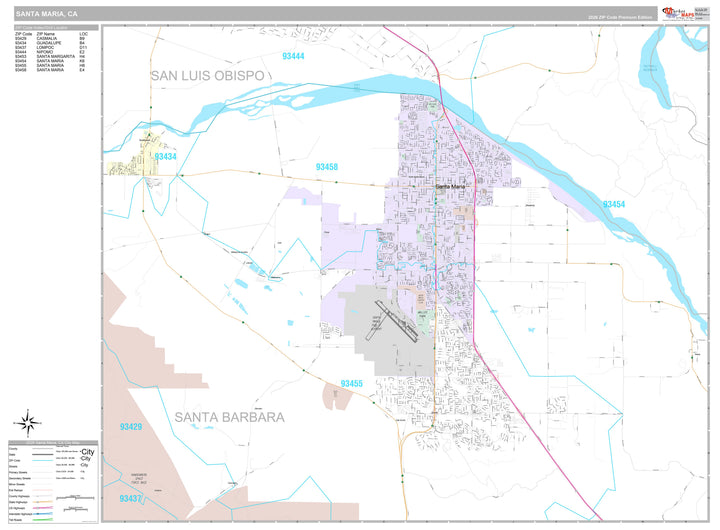Premium Style Wall Map of Santa Maria, CA