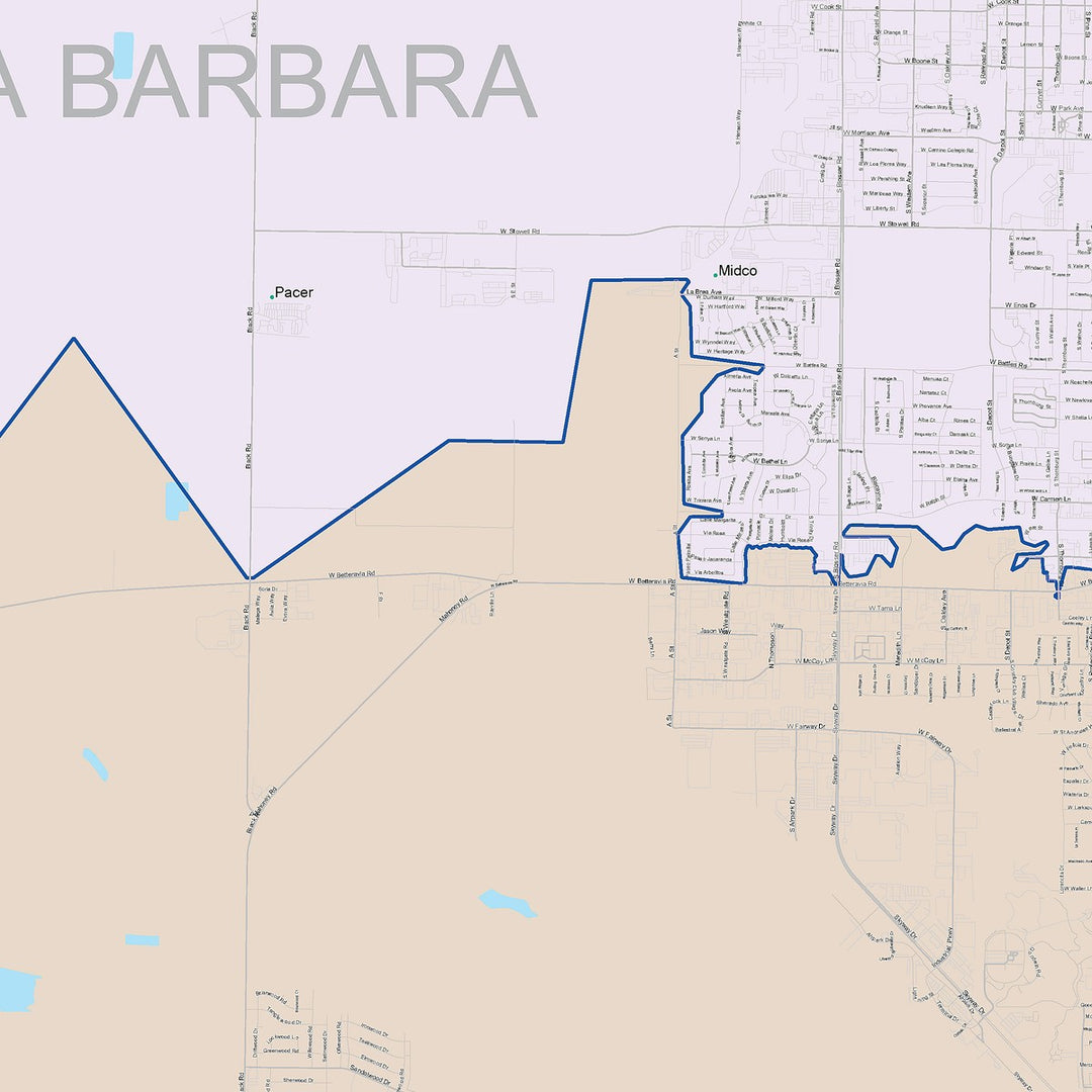Color Cast Zip Code Style Wall Map of Santa Maria, CA